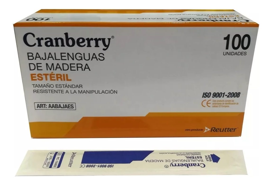 Baja Lengua Madera Esteril Cranberry 100 Unidades Estandar