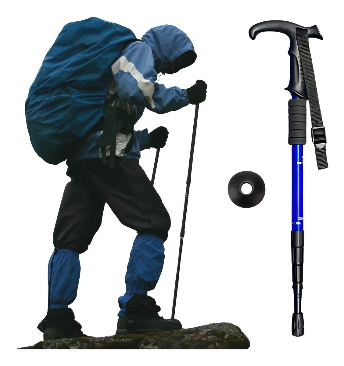 Bastón Trekking Senderismo 3 Tramos Antishock Color Azul