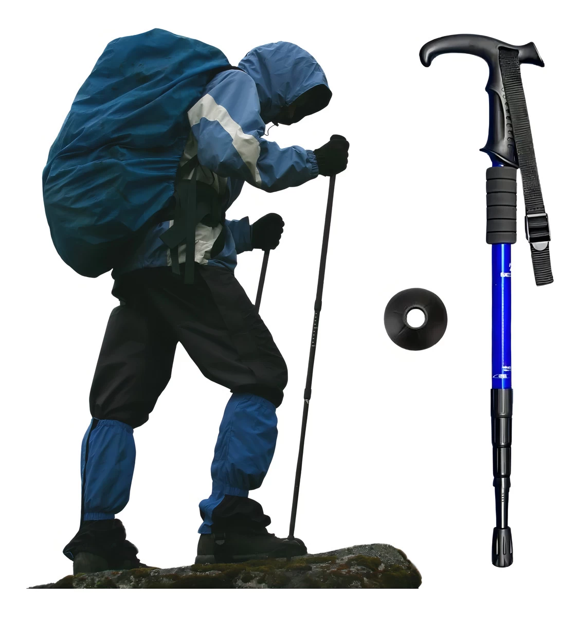 Bastón Trekking Senderismo 3 Tramos Antishock Color Azul