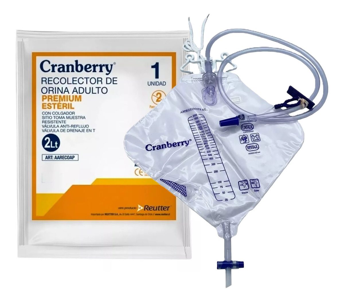 Bolsa Recolector Orina Adulto Cranberry 2 Litros 5 Unidades
