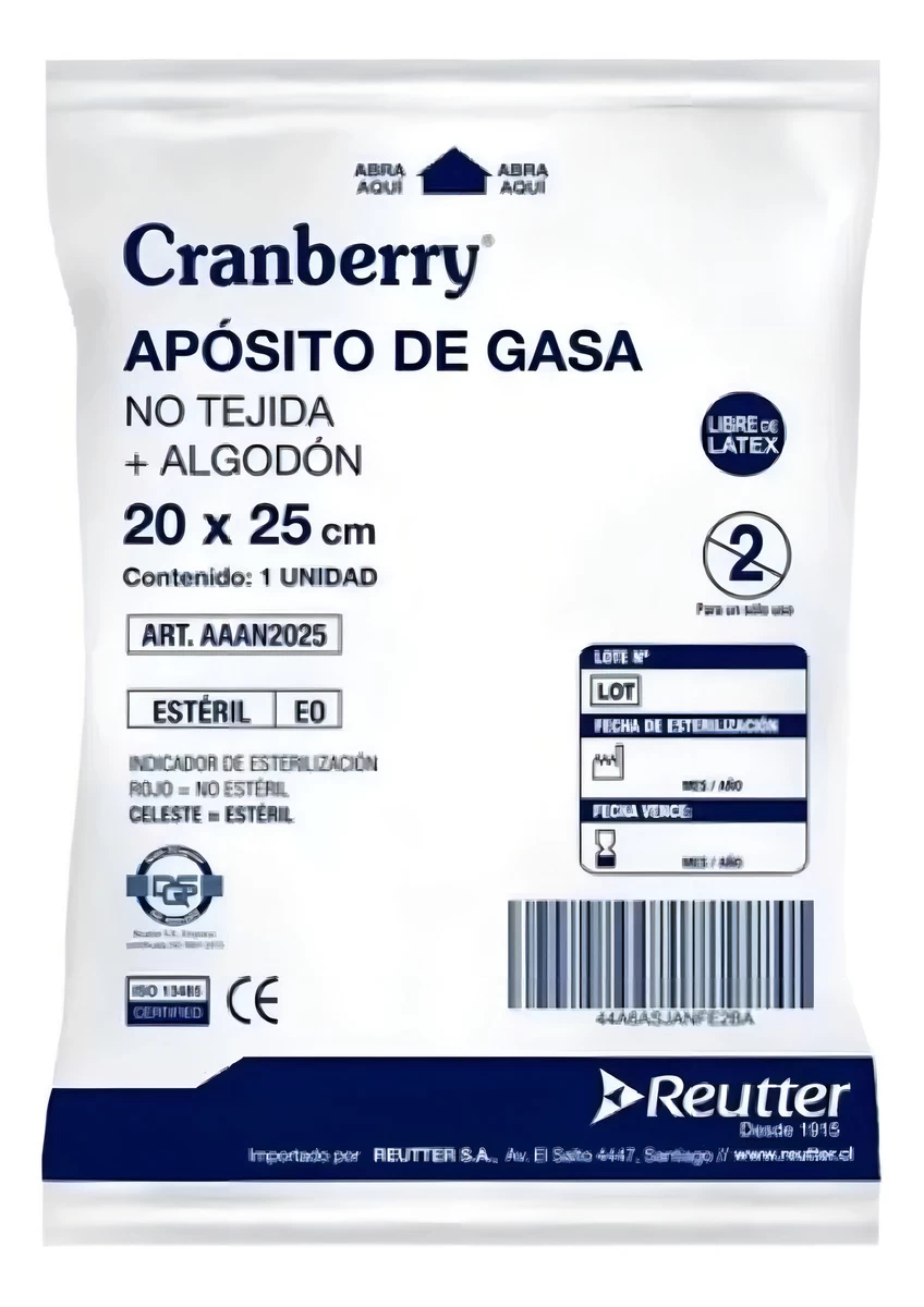 Apósito Gasa No Tejido Con Algodón Estéril 20x25cm Cranberry Color Blanco