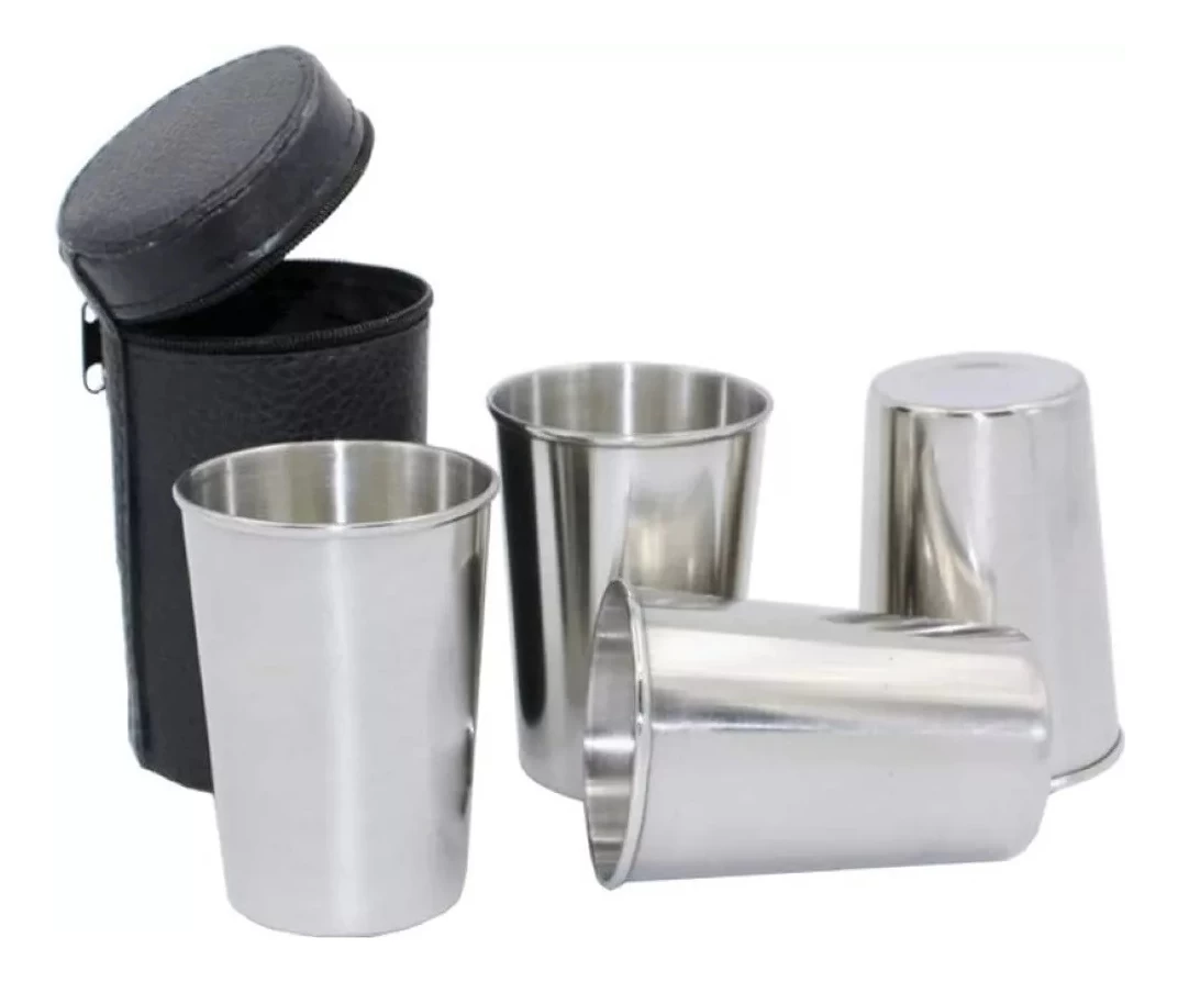 Set X4 De Vasos Acero Inoxidable De Camping Caza Set Vasos