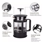Cafetera Prensa Francesa 1000ml Vidrio Filtro 1 Litro Negra - Imagen 4