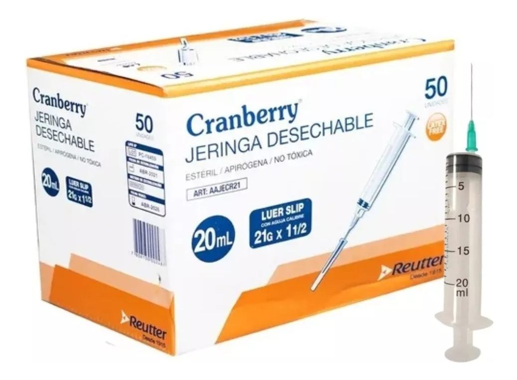 Jeringa Desechable 20cc 21g X 1 1/2 Luer Slip Caja 50 Unid.
