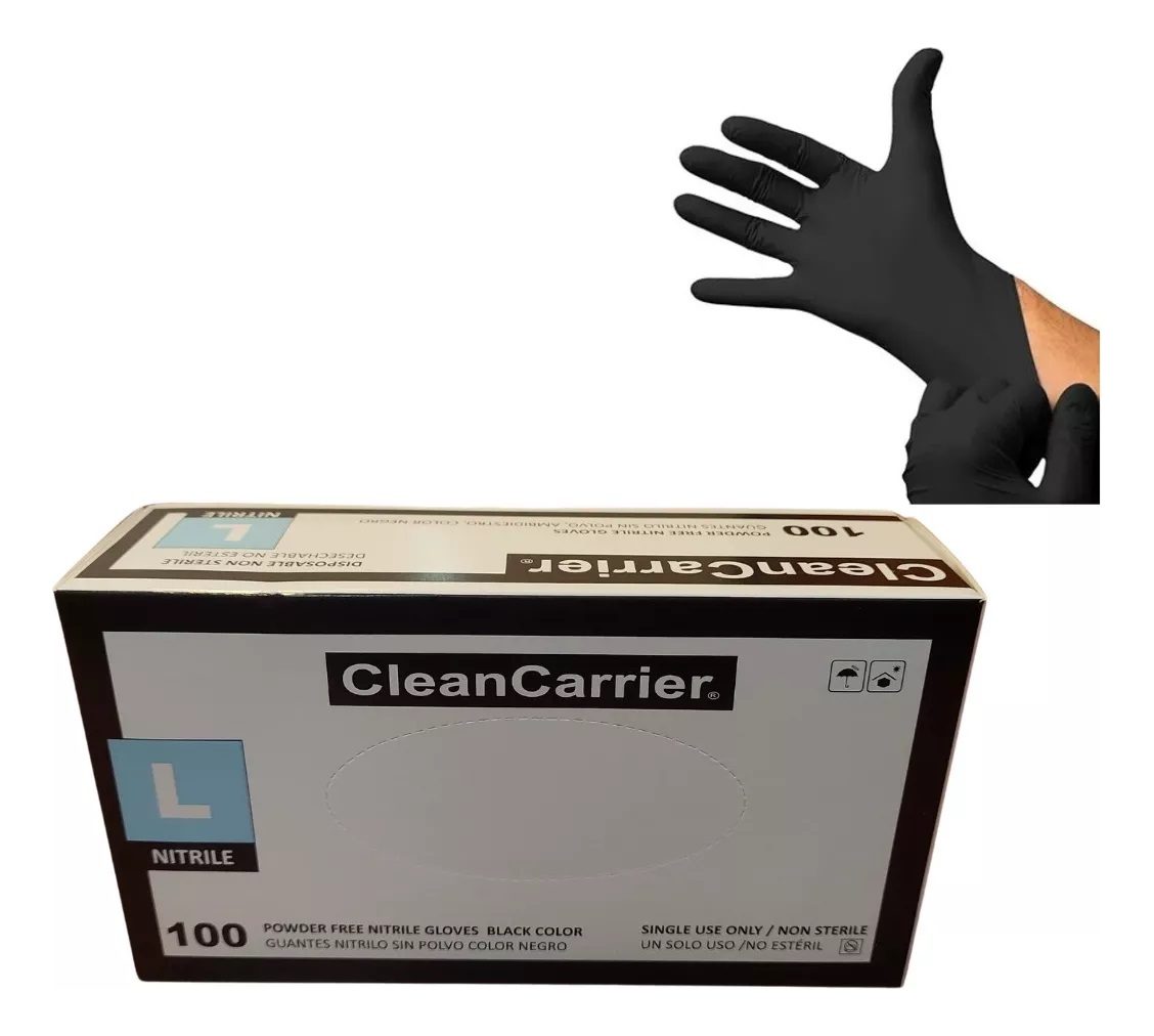 Guantes Nitrilo Negro S/polvo Talla L Cleancarrier 100 Unid