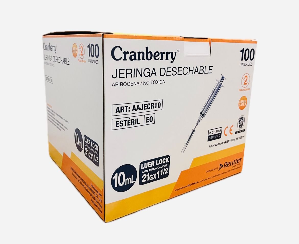 Jeringa Desechable Luer Lock 10cc 21g X 1 1/2 Caja 100 Unid
