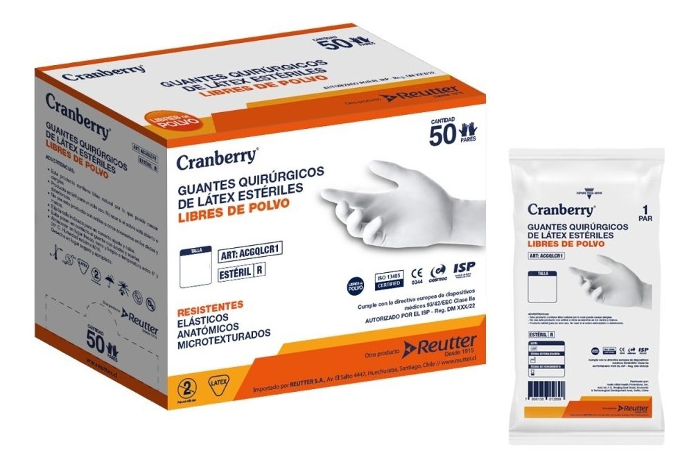 Guante Quirurgico Esteril Cranberry Talla 7.5 Caja 50 Pares Color Blanco