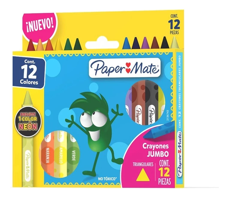 Crayones Cera Triangular 12 Colores Paper Mate Incluye 1 Neon