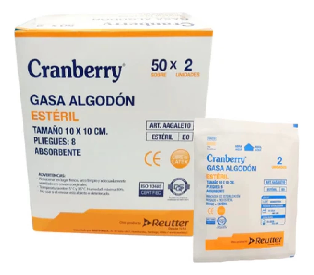 Gasa Algodón Esteril 10x10 Caja 50 Sobres X 2uni 8 Pliegues