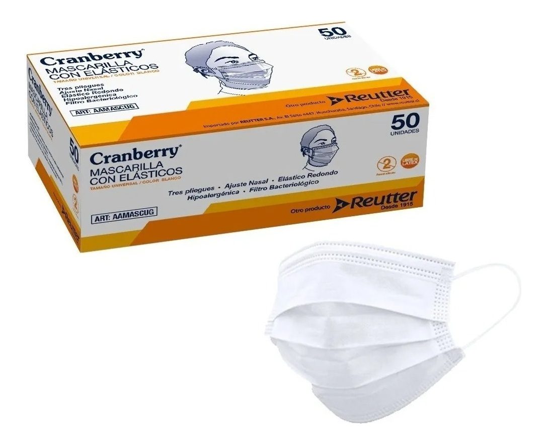 Mascarilla 3 Pliegues Con Elásticos Cranberry Caja 50uni Bla